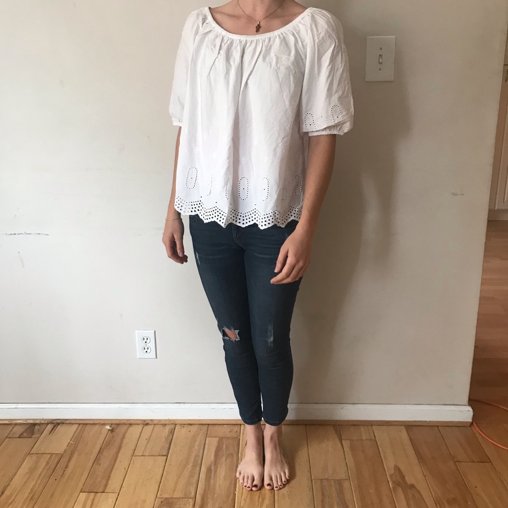Ann Taylor LOFT White Detailed Blouse